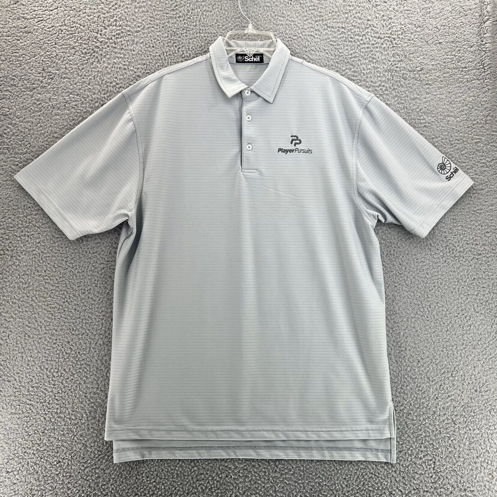 SCHEL Golf Polo Men Large Performance Stretch Gray Stripe Player‎ Pursuit NWOT